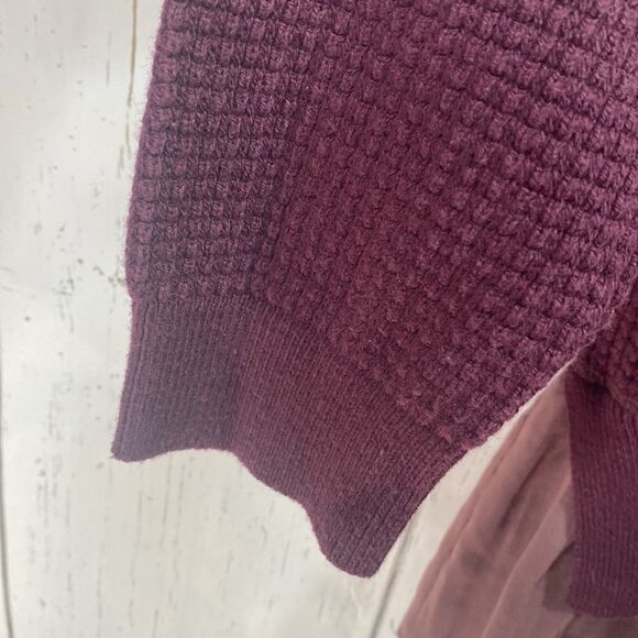 Logo by Lori Goldstein Waffle Knit Sweater Tunic Purple Lace Chiffon Hem Cottage - Picture 7 of 11